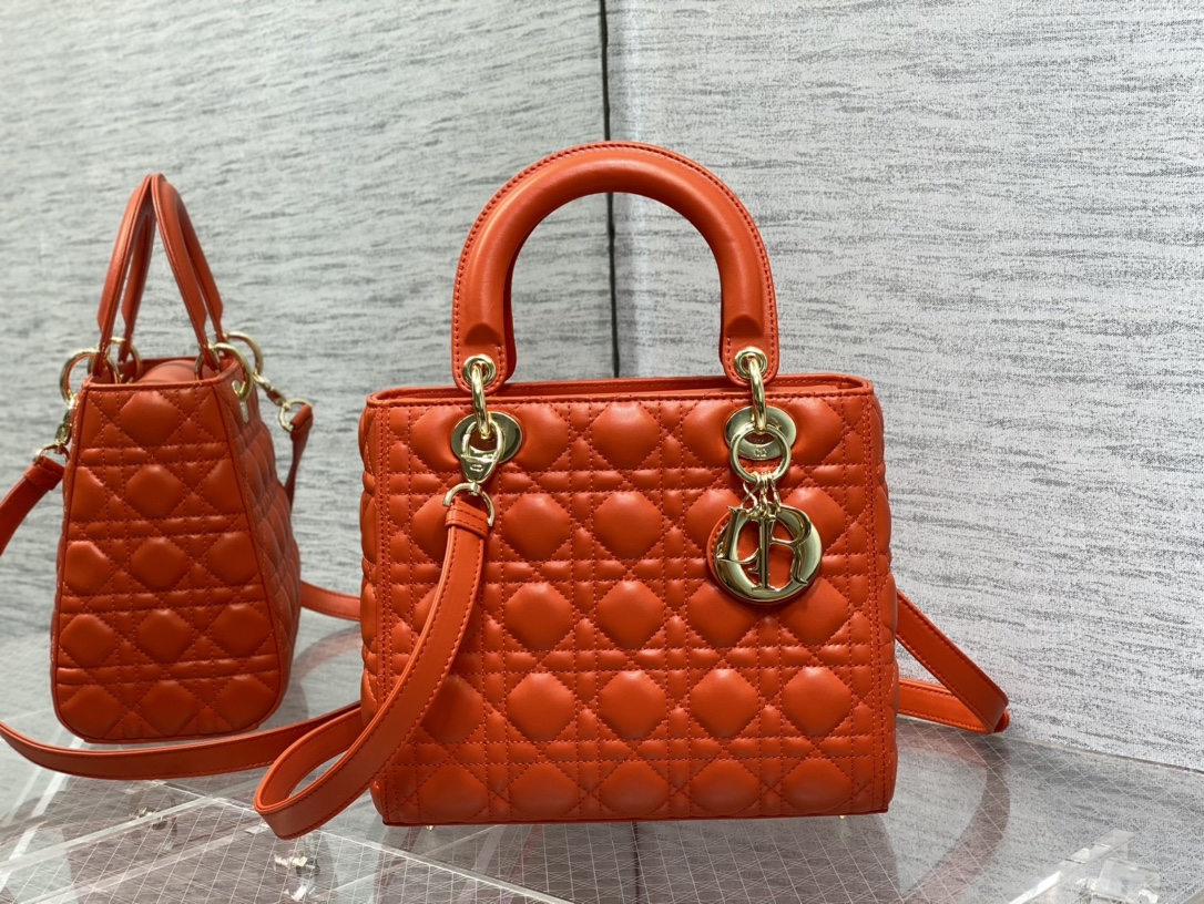 Medium Lady Dior Bag Orange Cannage Lambskin